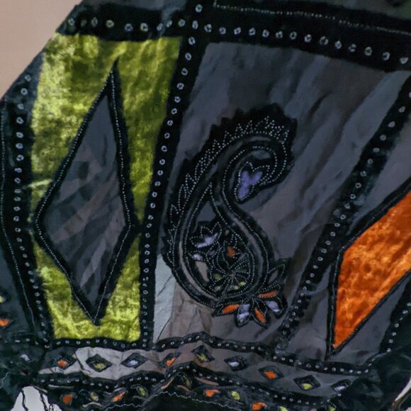 Vintage Scarf Shawl Velvet Fringe Stain Glass Sheer Paisley Festival Boho - Picture 8 of 8
